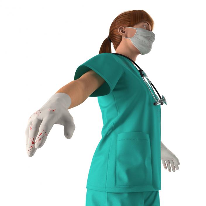 Female Caucasian Surgeon with Blood Rigged 3D