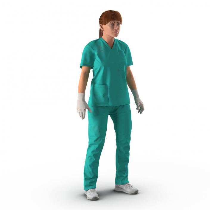 Female Caucasian Surgeon with Blood Rigged 3 3D model