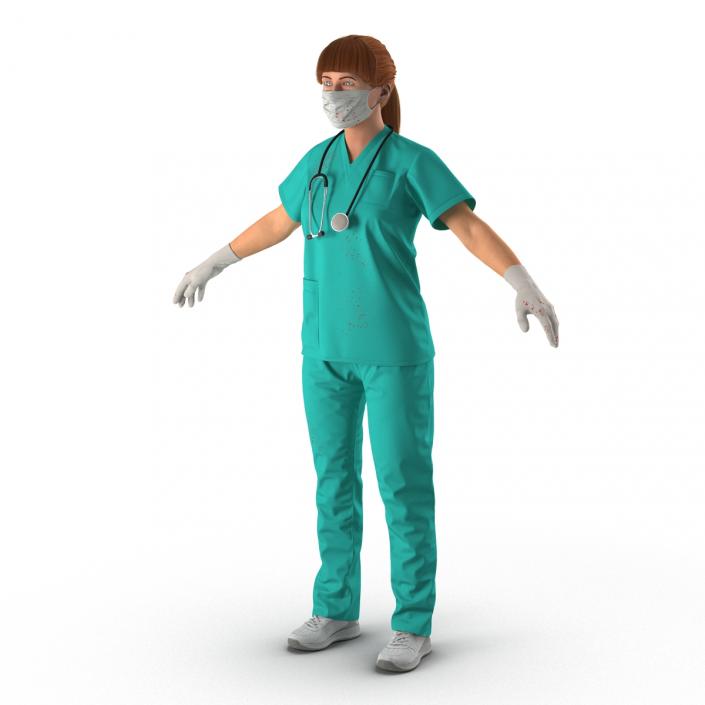 3D model Female Caucasian Surgeon with Blood