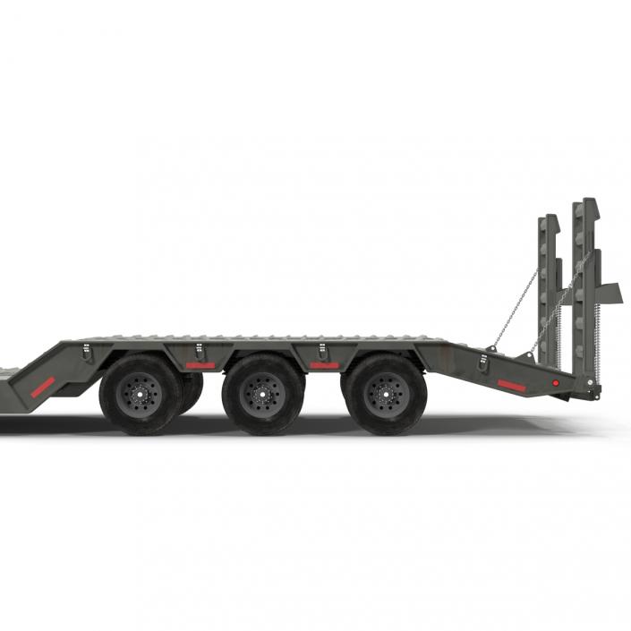Truck and Double Drop Lowboy Tri Axle Trailer 2 3D