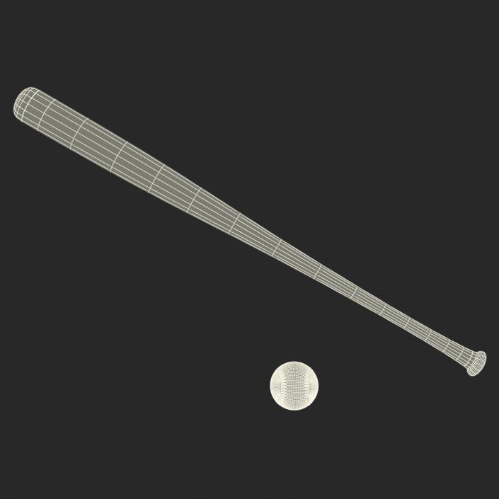 Baseball and Wooden Baseball Bat 2 3D model