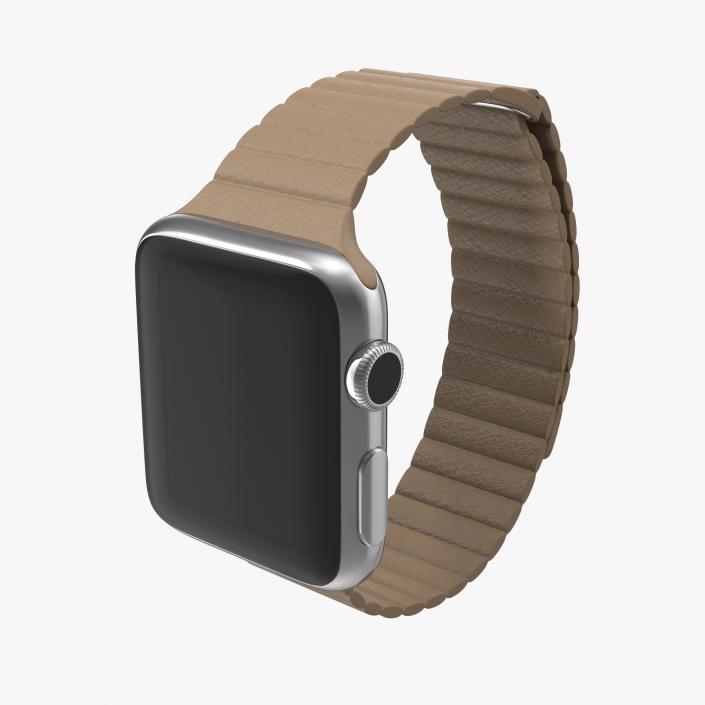 Apple Watch 38mm Magnetic Closure Brown Leather Loop 3D