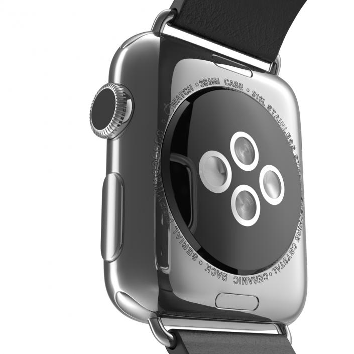 Apple Watch 38mm Steel Case with Black Modern Buckle 3D