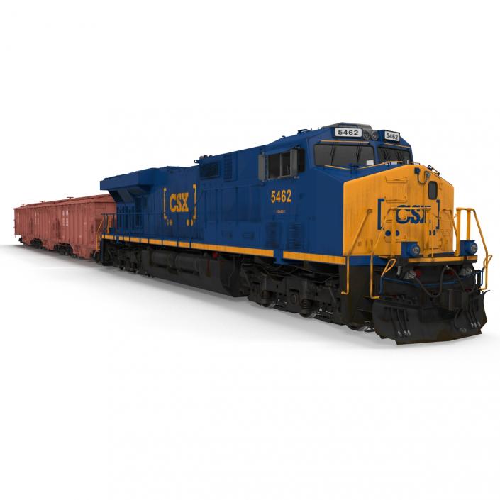 Train ES40DC CSX Blue and Covered Hopper Car 3D model