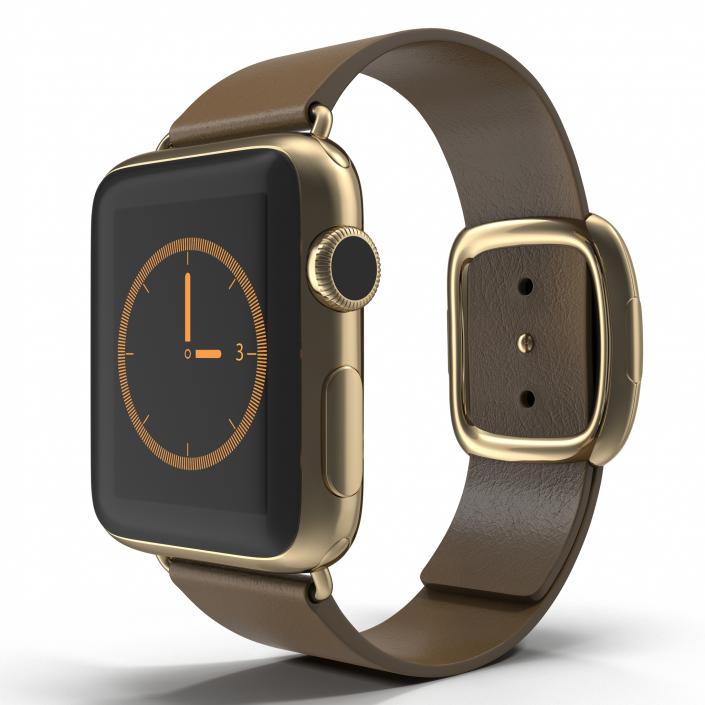 3D Apple Watch 38mm Gold Case with Brown Modern Buckle 2 model