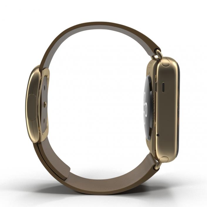 3D Apple Watch 38mm Gold Case with Brown Modern Buckle 2 model