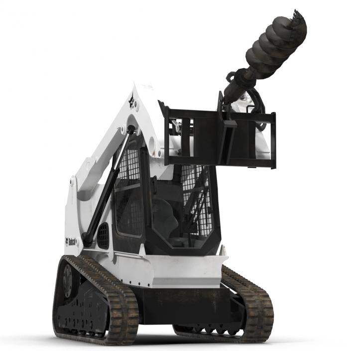 Compact Tracked Loader Bobcat with Auger Rigged 3D