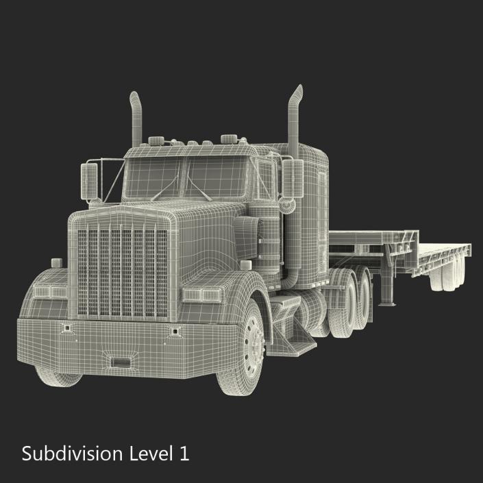 3D Truck and Single Drop Tri Axle Trailer model