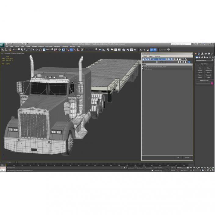 3D Truck and Single Drop Tri Axle Trailer model