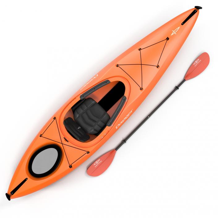 Kayak Orange with Paddle 3D model