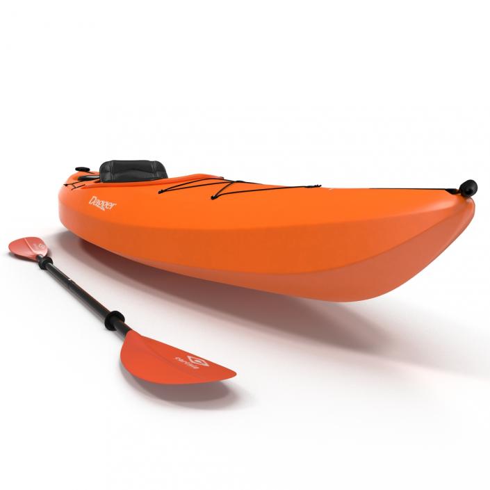 Kayak Orange with Paddle 3D model