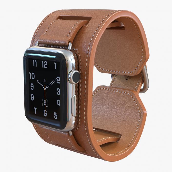 Apple Watch Hermes Cuff 42mm Stainless Steel Case Leather Band 3D