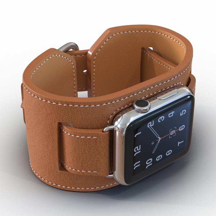 Apple Watch Hermes Cuff 42mm Stainless Steel Case Leather Band 3D
