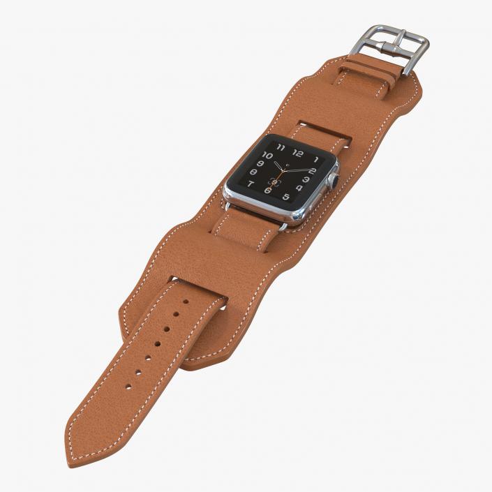 Apple Watch Hermes Cuff 42mm Stainless Steel Case Leather Band 3 3D model