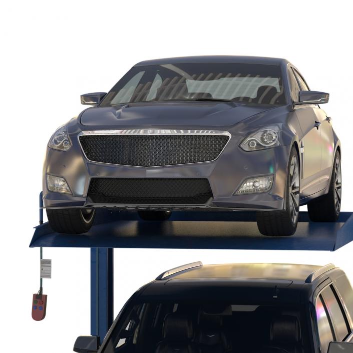 Two Post Parking Car Lift and Cars 3D model