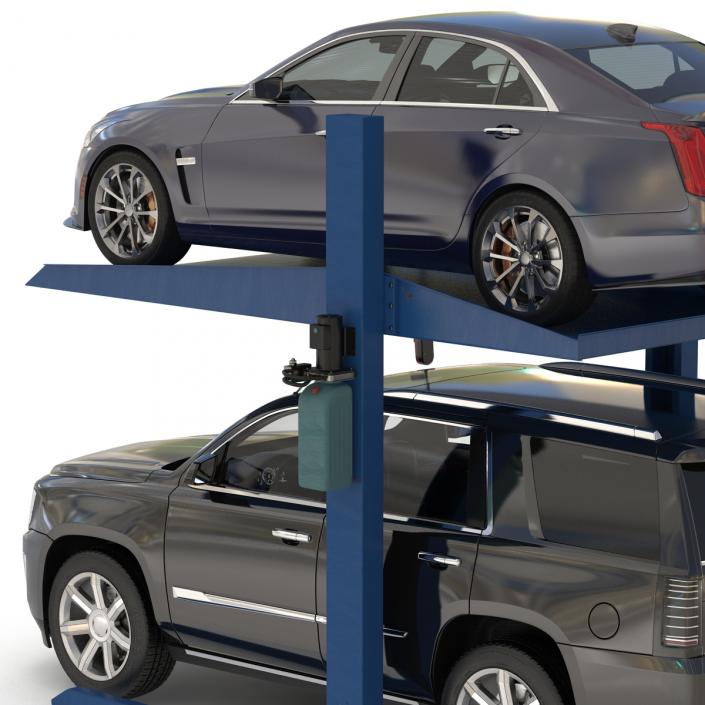 Two Post Parking Car Lift and Cars 3D model