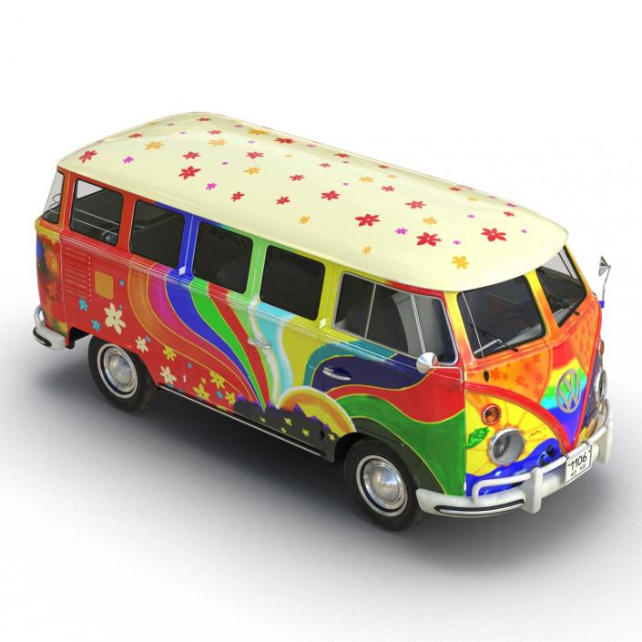 3D Volkswagen Type 2 Hippie Rigged
