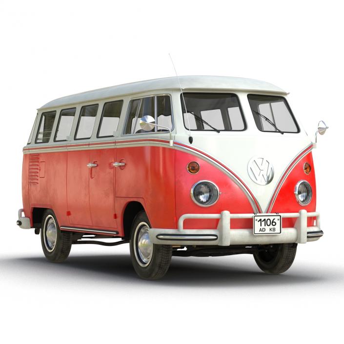 3D Volkswagen Type 2 Red Rigged model