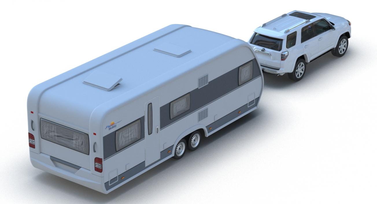 3D Toyota 4Runner and Hobby Caravan Prestige Rigged model