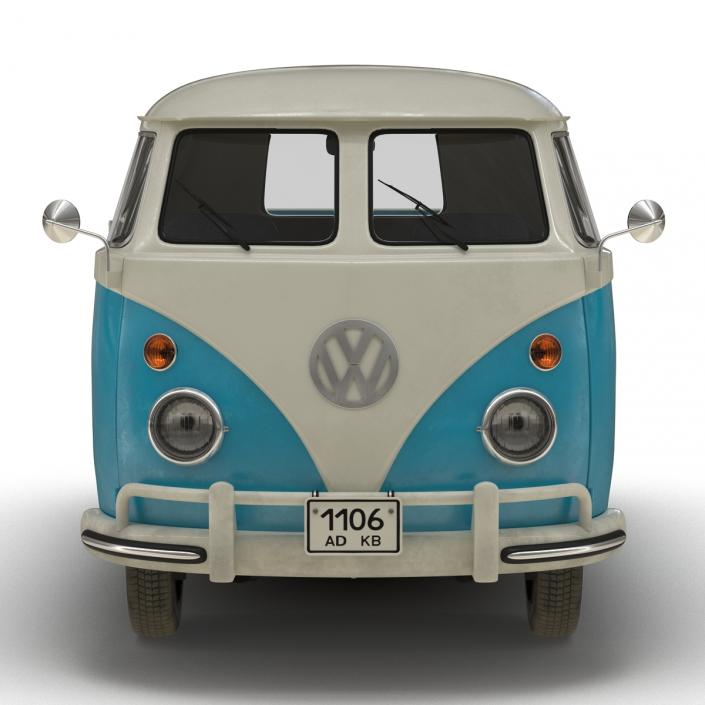3D Volkswagen Type 2 Double Cab Pick Up Blue 2 model