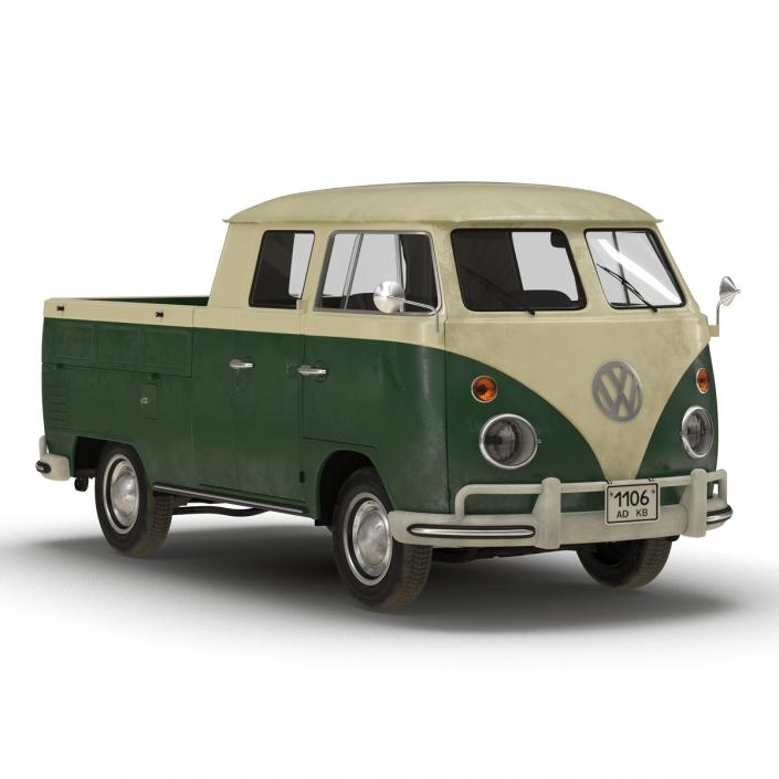 Volkswagen Type 2 Double Cab Pick Up Green 3D