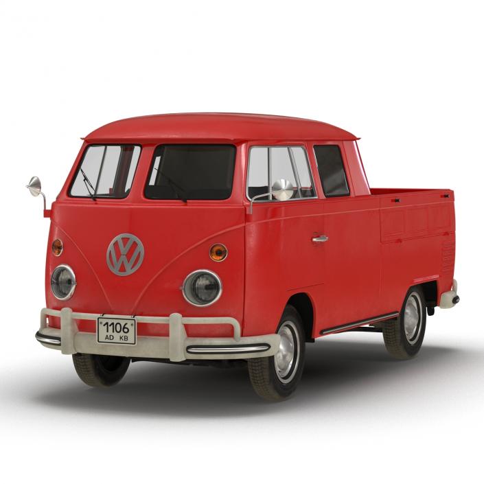 3D model Volkswagen Type 2 Double Cab Pick Up Red