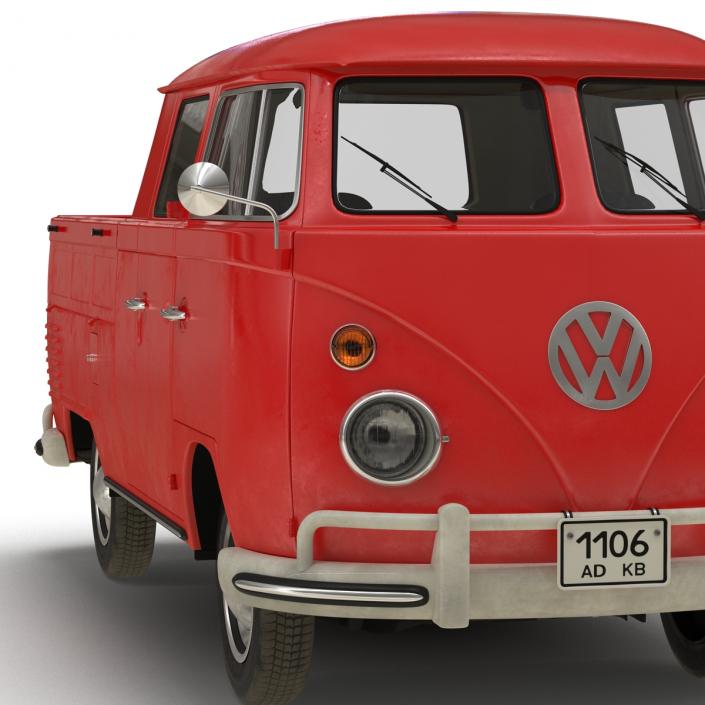 3D model Volkswagen Type 2 Double Cab Pick Up Red