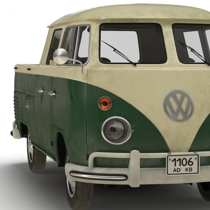 Volkswagen Type 2 Double Cab Pick Up Rigged Green 3D model