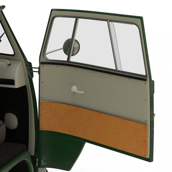 3D Volkswagen Type 2 Double Cab Pick Up Rigged Green 2