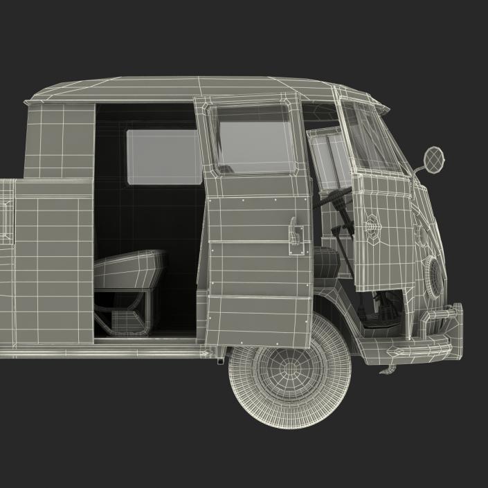 3D Volkswagen Type 2 Double Cab Pick Up Rigged Green 2