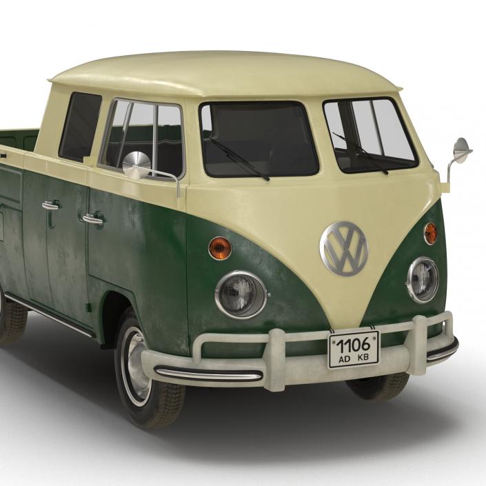 3D Volkswagen Type 2 Double Cab Pick Up Simple Interior Green model