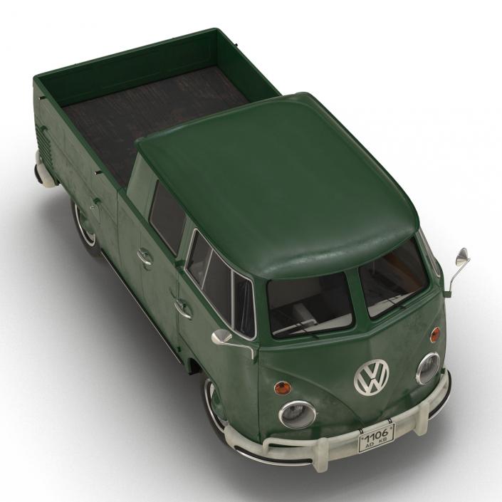 3D model Volkswagen Type 2 Double Cab Pick Up Simple Interior Green 2