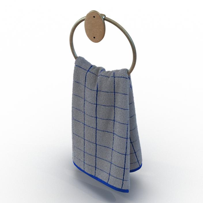 3D Hanging Bathroom Towel 2 Blue with Fur model