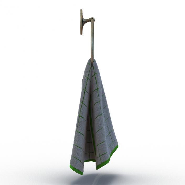 Hanging Bathroom Towel 2 Green with Fur 3D model
