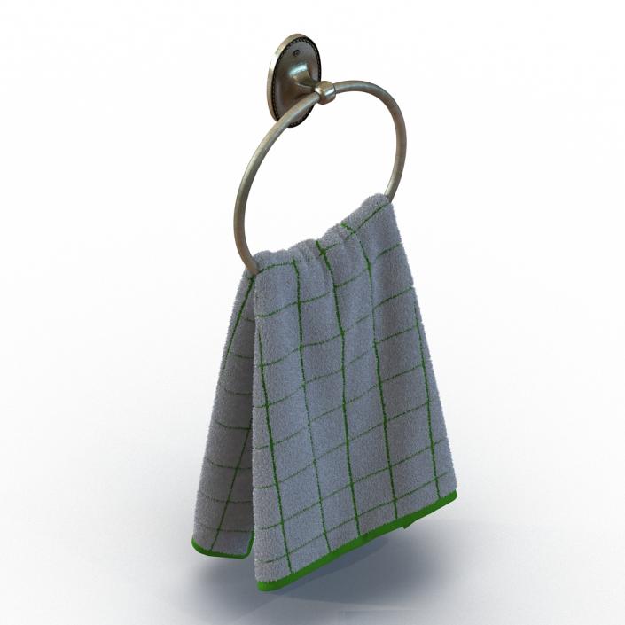 Hanging Bathroom Towel 2 Green with Fur 3D model