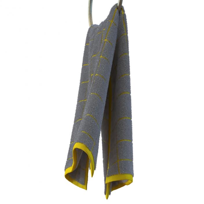 3D model Hanging Bathroom Towel 2 Yellow with Fur