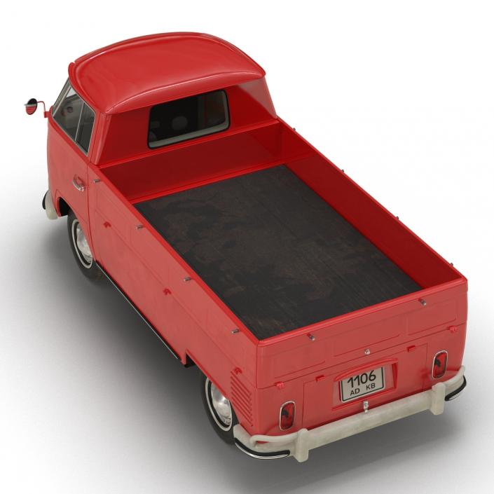 3D Volkswagen Type 2 Single Cab Pick-Up Simple Interior Red