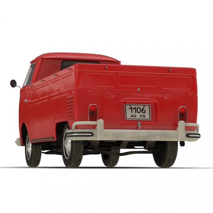 3D Volkswagen Type 2 Single Cab Pick-Up Simple Interior Red