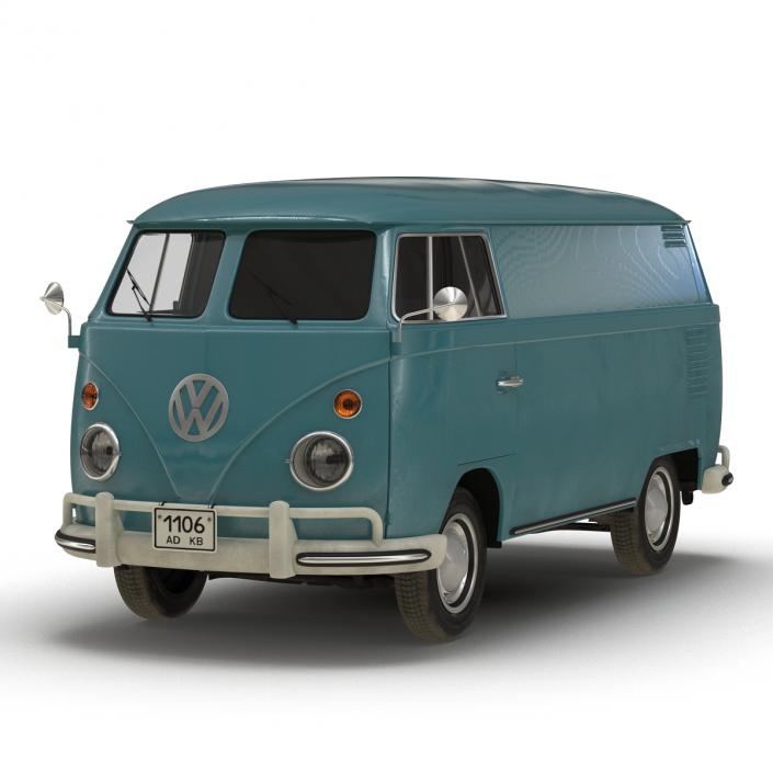 Volkswagen Type 2 Panel Van Rigged Blue 3D model