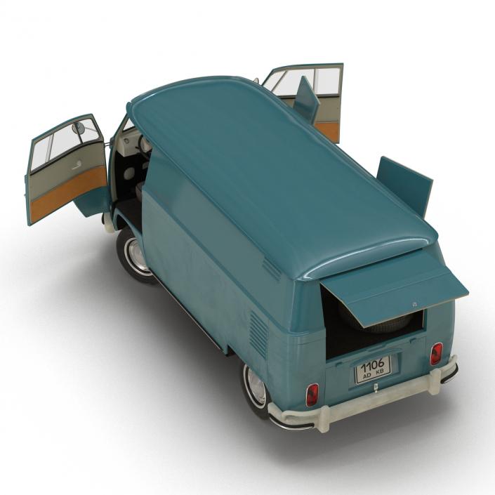 Volkswagen Type 2 Panel Van Rigged Blue 3D model