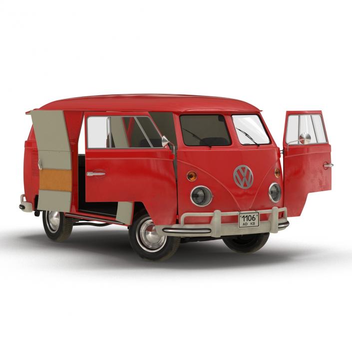 3D Volkswagen Type 2 Panel Van Rigged Red model