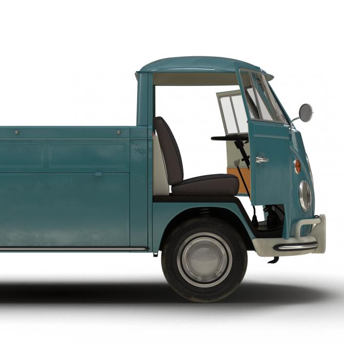 3D Volkswagen Type 2 Single Cab Pick Up Rigged Blue model