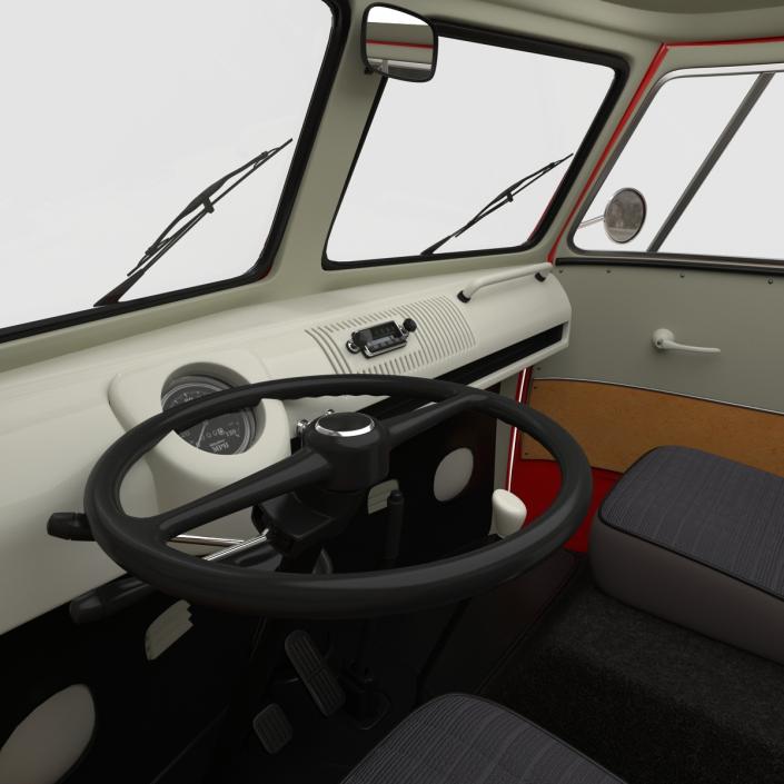 Volkswagen Type 2 Single Cab Pick Up Rigged Red 3D