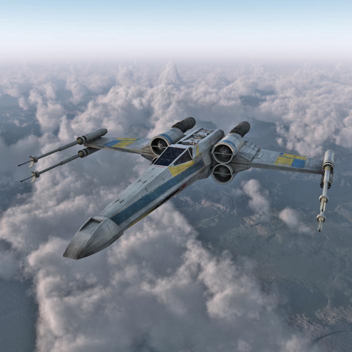 3D model Star Wars X-Wing Starfighter Rigged Blue