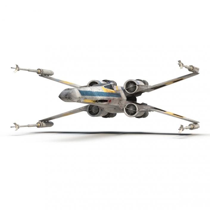 Star Wars X-Wing Starfighter and R2D2 Rigged Blue 3D model