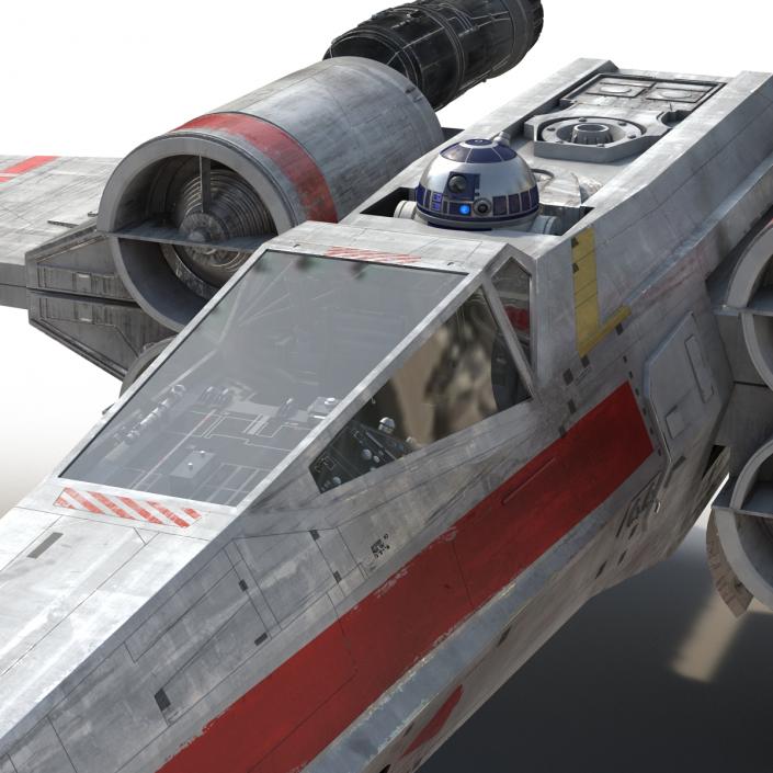 3D Star Wars X-Wing Starfighter and R2D2 Rigged Red model