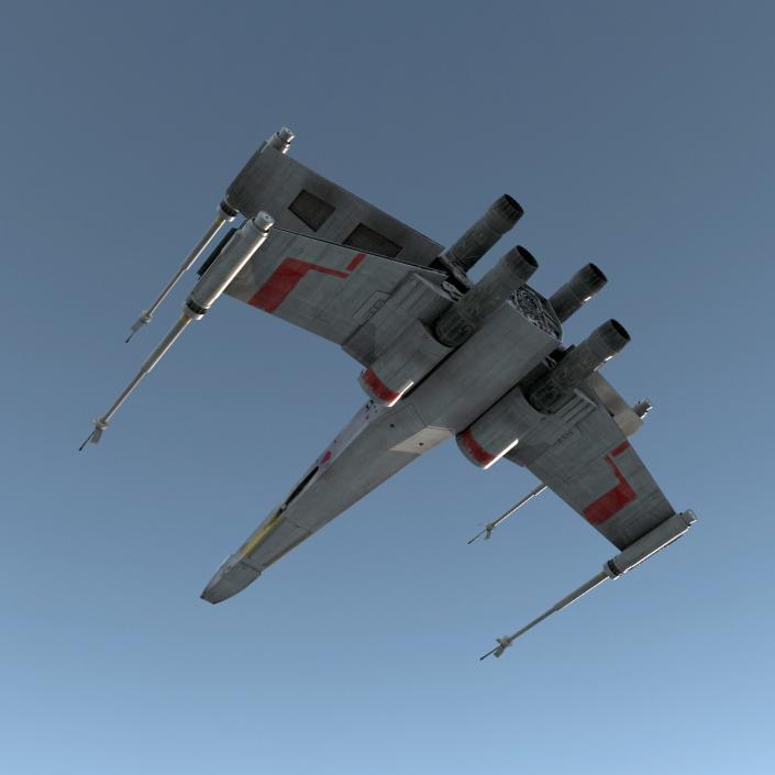 3D Star Wars X-Wing Starfighter and R2D2 Rigged Red model