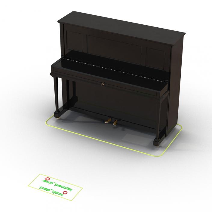 3D Upright Piano Black Rigged
