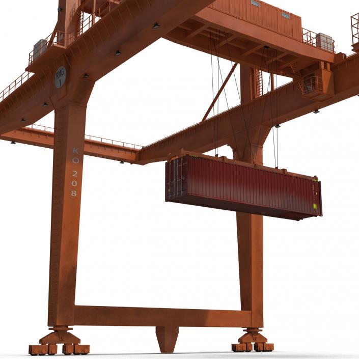 3D Rail Mounted Gantry Container Crane Orange and 40 ft ISO Container