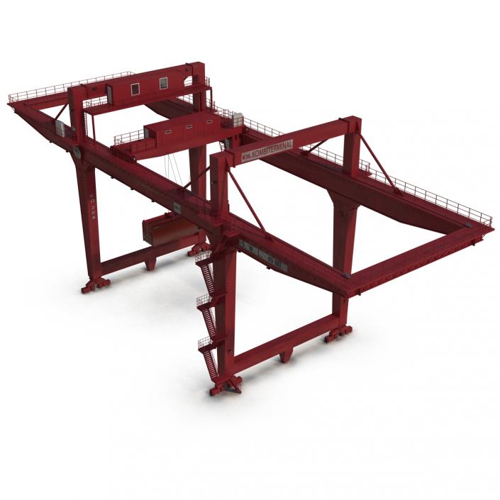 3D Rail Mounted Gantry Container Crane Red and 40 ft ISO Container model